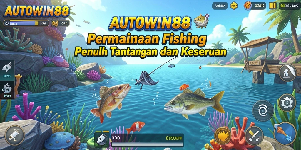 Tangkapan ikan besar di game AUTOWIN88 dengan latar belakang laut yang indah.