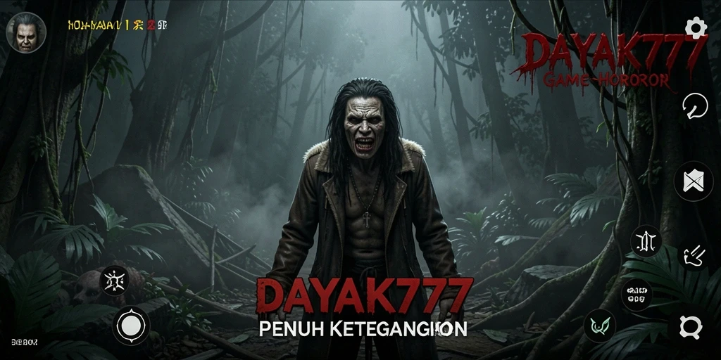 Screenshot utama DAYAK777 menampilkan momen ketegangan dalam atmosfer horor.