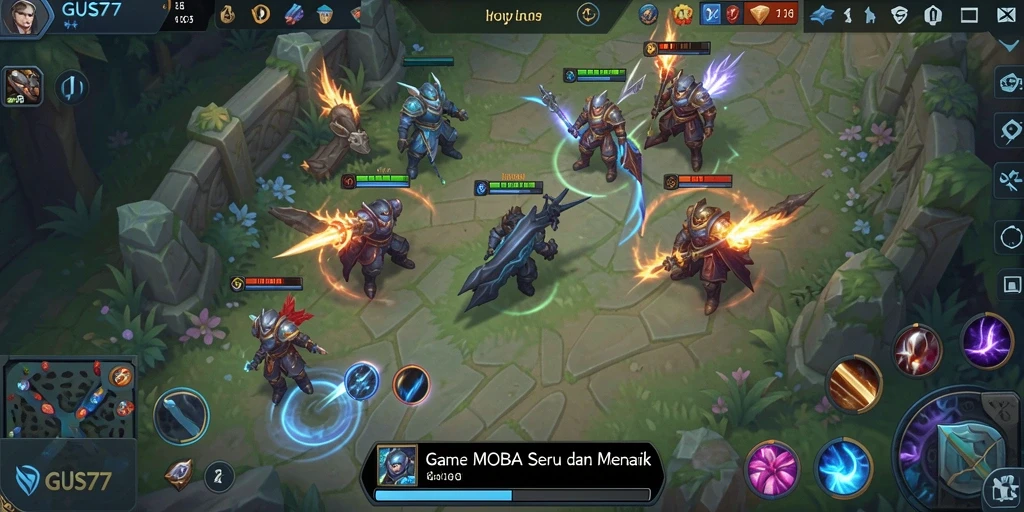 Screenshot utama menunjukkan aksi mendebarkan dalam pertempuran MOBA.