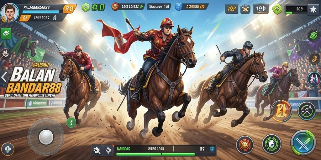 Gameplay seru RAJABANDAR88 dengan mobil balap yang cepat dan trek menantang.