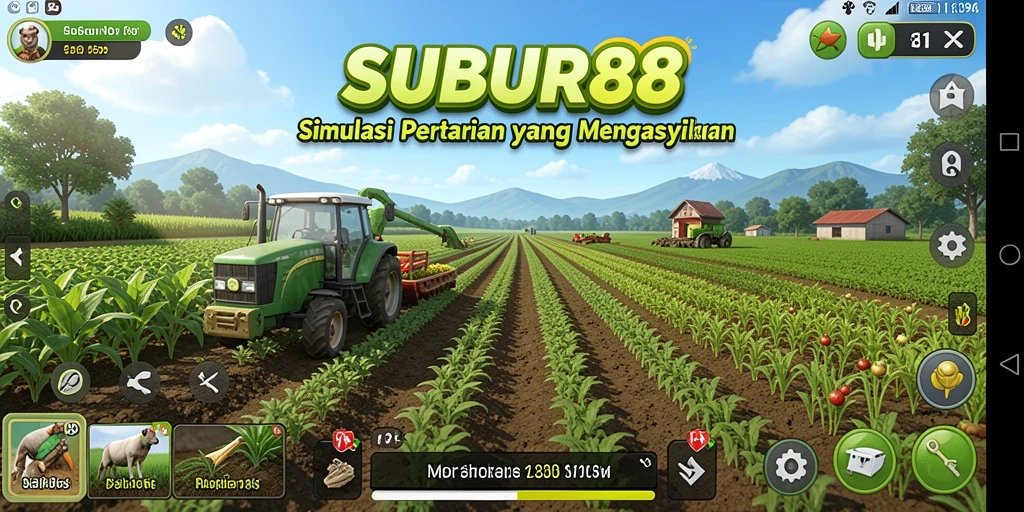 Screenshot utama SUBUR88 menampilkan gameplay pertanian yang realistis.