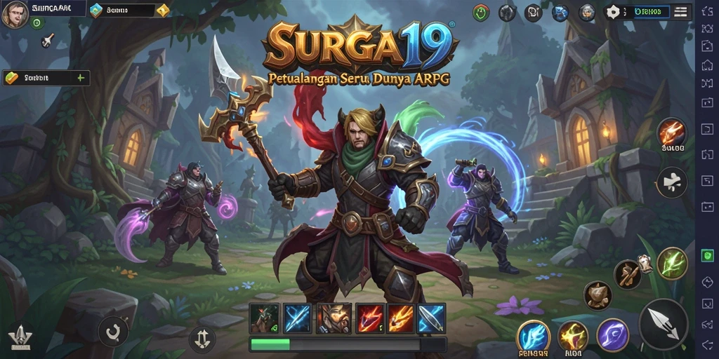 Tampilan gameplay epik dalam SURGA19 dengan aksi seru dan karakter kustomisasi.