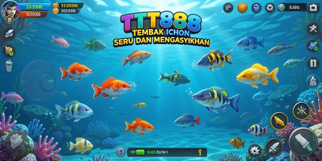 Screenshot TTT888 menampilkan gameplay Tembak Ikan yang penuh warna dan dinamis.